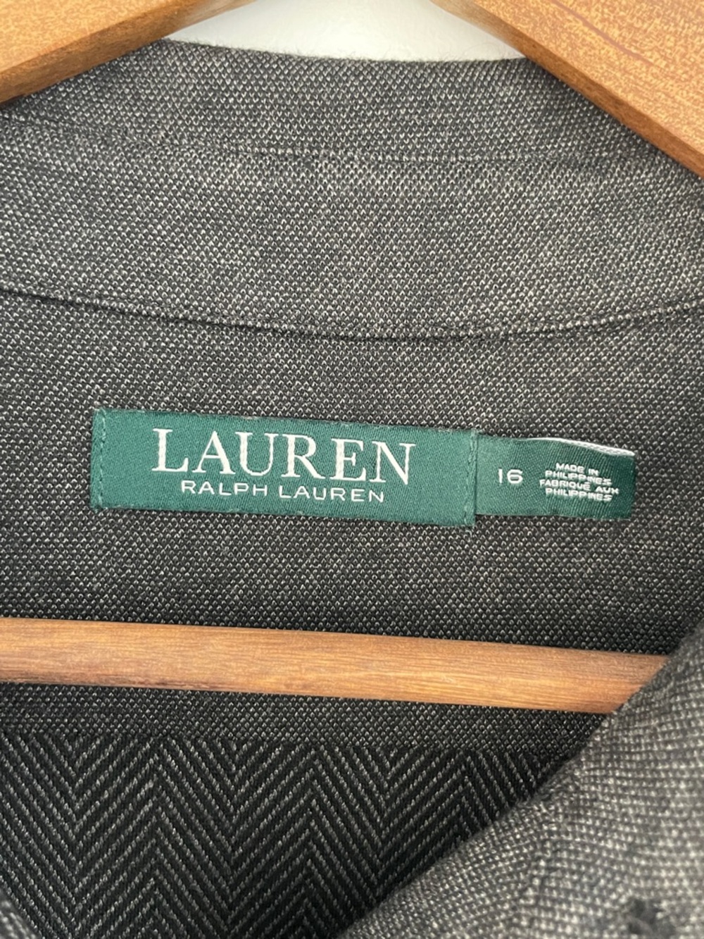 Lauren Ralph Lauren Charcoal Gray Long-Sleeve Button Shirt Dress - Picture 6 of 8